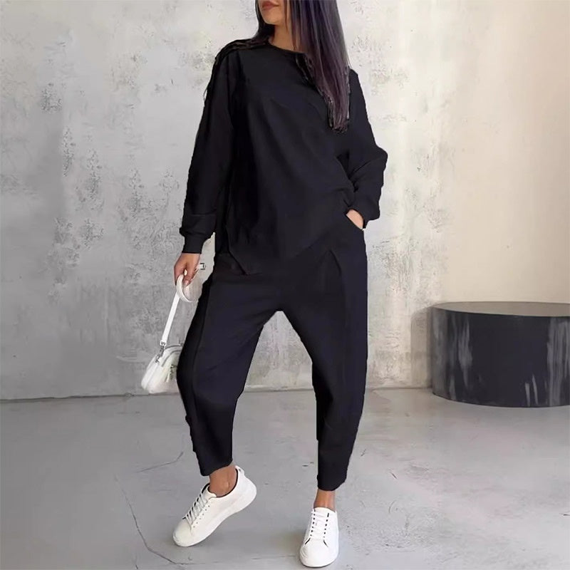 Women Long-Sleeve Irregular Hem Sweatshirts & Pants Set